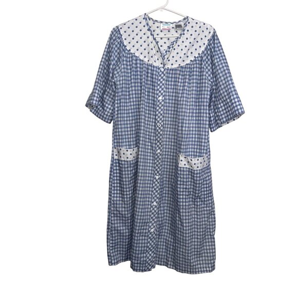 Kelly Reed Other - Vintage Kelly Reed Blue Gingham & Polka Dot House Dress With Pockets Size Large